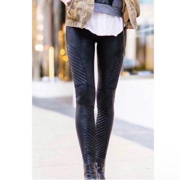SPANX Pants - Spanx Faux Leather Moto Leggings Black Size Medium Women’s Ankle Fit